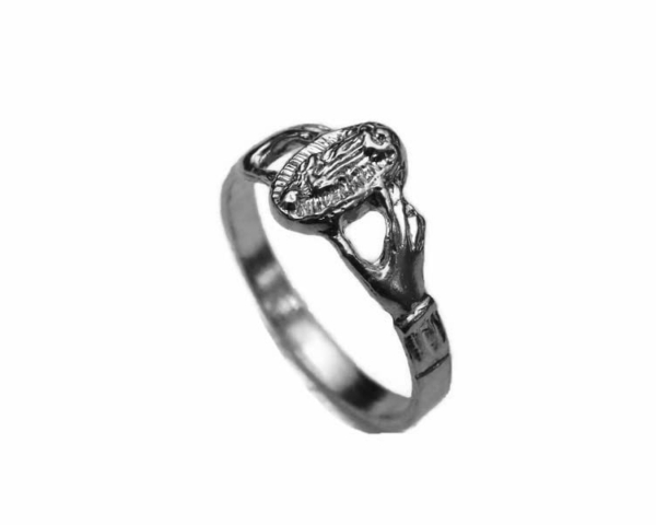 Virgin Mary Held by Hands Band Ring .925 Sterling Silver!!