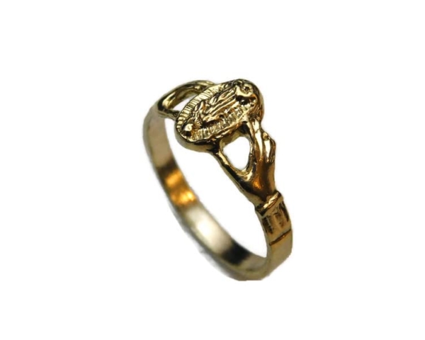 14k Solid Yellow Gold Virgin Mary Held by Hands Band Ring!!
