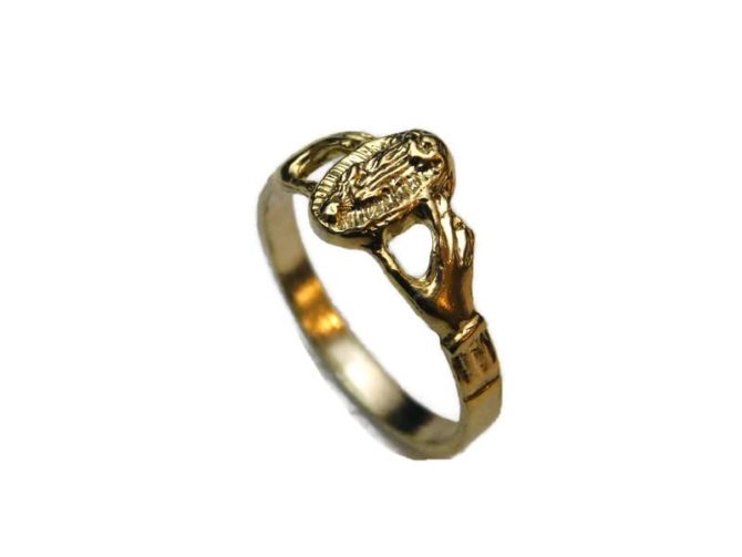 14k Solid Yellow Gold Virgin Mary Held by Hands Band Ring!!