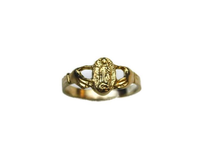 14k Solid Yellow Gold Virgin Mary Held by Hands Band Ring!! - Image 3