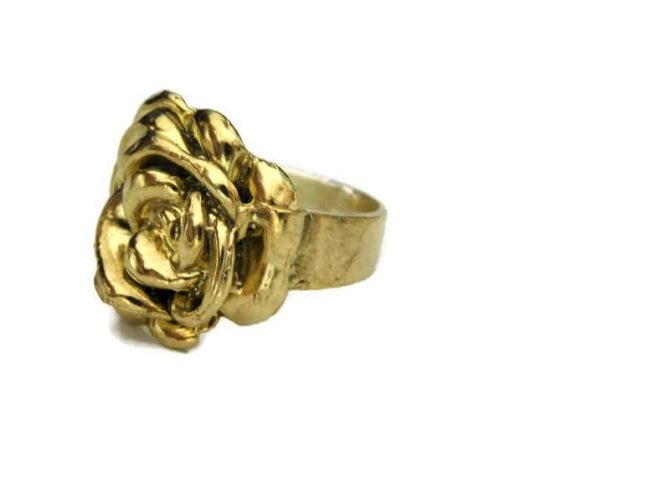 14k Solid Yellow Gold Medium Rose Ring!! - Image 2