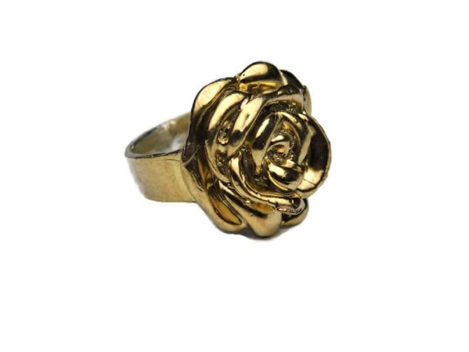 14k Solid Yellow Gold Medium Rose Ring!! - Image 3