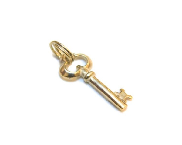 Small Skeleton Key Charm Pendant 14k Yellow Gold!!