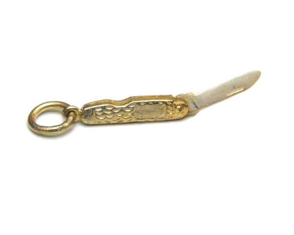 Miniature Pocket Knife Pendant Charm 14k Yellow Gold