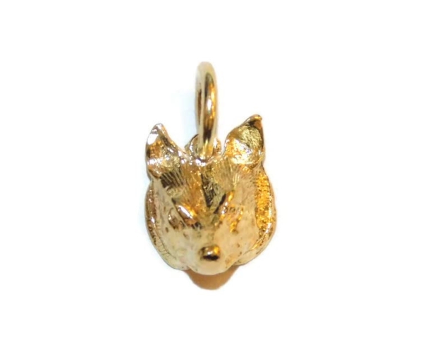 Small Wolf Face Charm Pendant 14k Yellow Gold