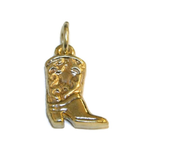 3D Cowboy Boot Charm Pendant 14k Yellow Gold!!