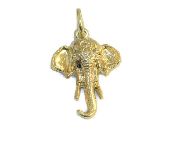 Elephant Head with Abstract Pattern Pendant 14k Yellow Gold!!