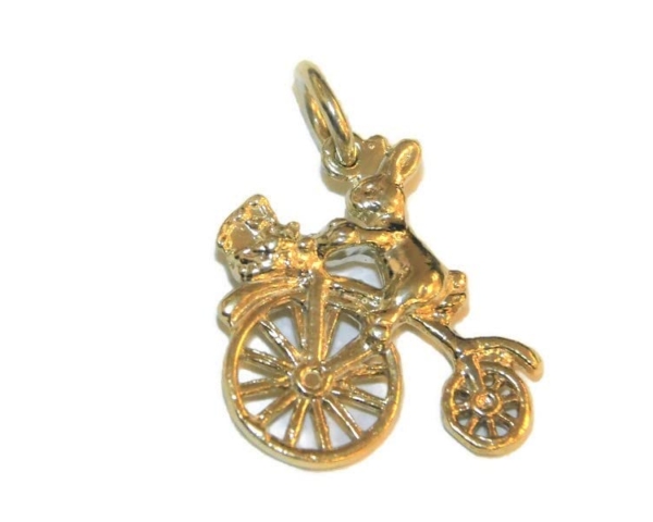 Rabbit on a Bicycle Pendant 14k Yellow Gold