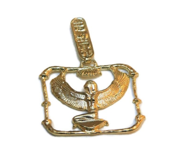 Isis w/Hieroglyphics Pendant 14k Yellow Gold