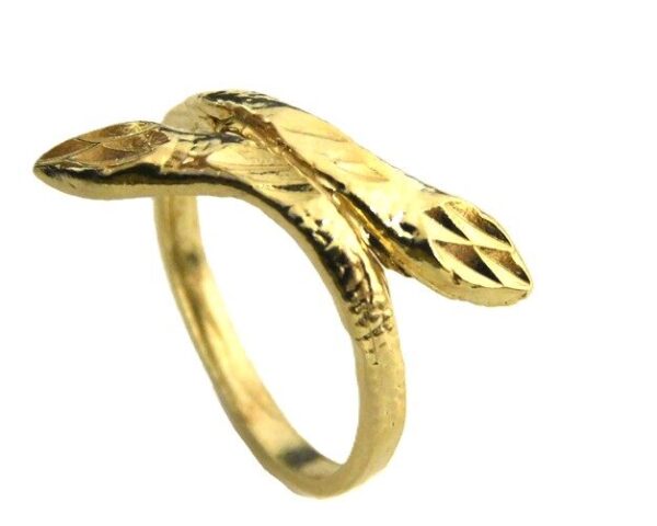 14k Solid Yellow Gold Double Head Snake Ring.