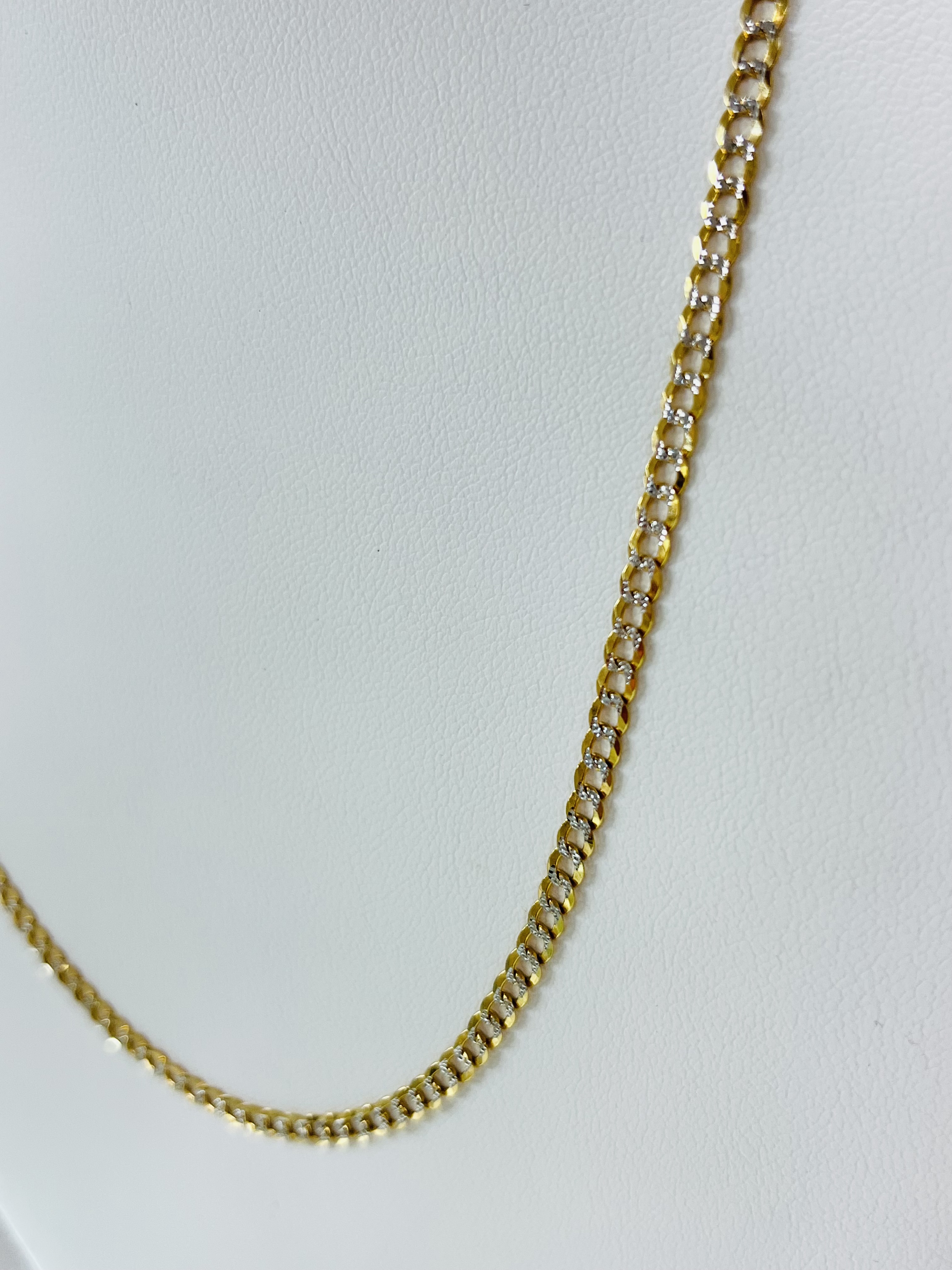 14K Gold 3.2mm Cuban Curb Chain Necklace Real Gold Chain 