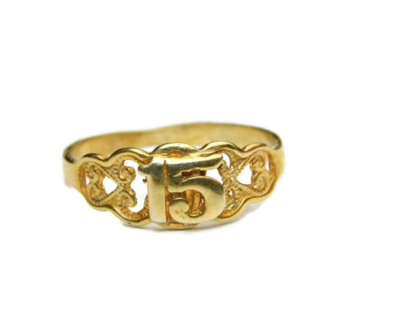 Quinceañera /15 Years Old Celebration Birthday 14k Yellow Gold Ring