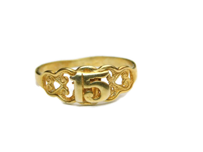 Ring Girl's Quinceañera 15 Years Old Celebration Birthday 14k Yellow  Gold.