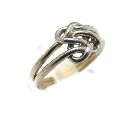 New! .925 Sterling Silver Tangled Knot Heart Band Ring Double Heart