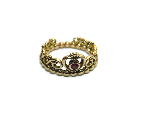 14k Gold Crown Ring With Red Stone