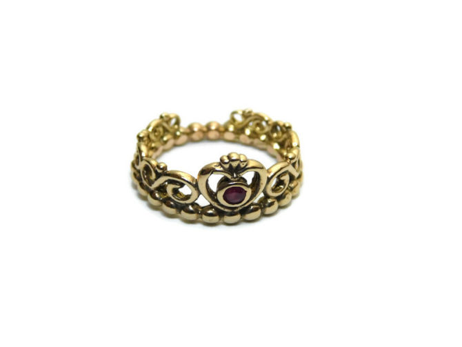 14k Gold Crown Ring With Red Stone