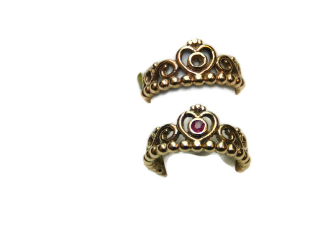 14k Gold Crown Ring With Red Stone - Image 8