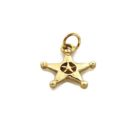 Sheriff Star Badge Charm Pendant Yellow Gold
