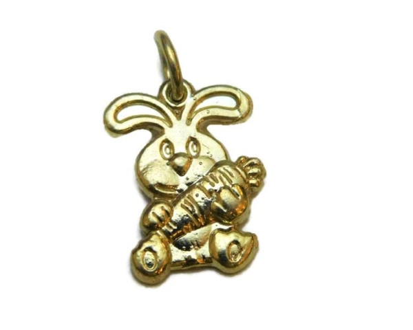 Cute Rabbit With Carrot Charm Pendant 14k Yellow Gold