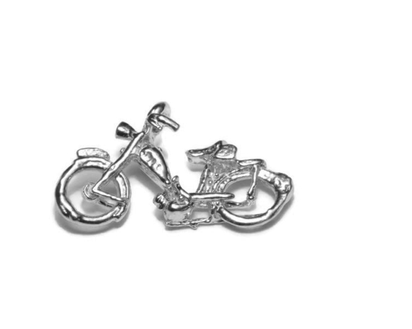 3D Small Motorcycle Pendant Charm .925 Sterling Silver