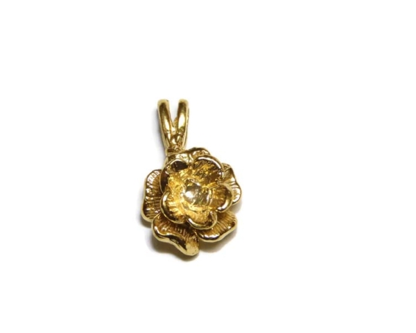 Small Rose Bud Pendant Charm 14k Yellow Gold