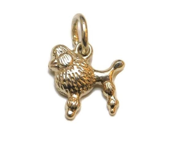 French Poodle Dog Charm Pendant 14k Yellow Gold