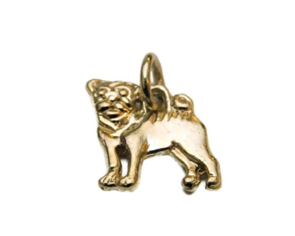 Pug Dog Charm Pendant 14k Yellow Gold
