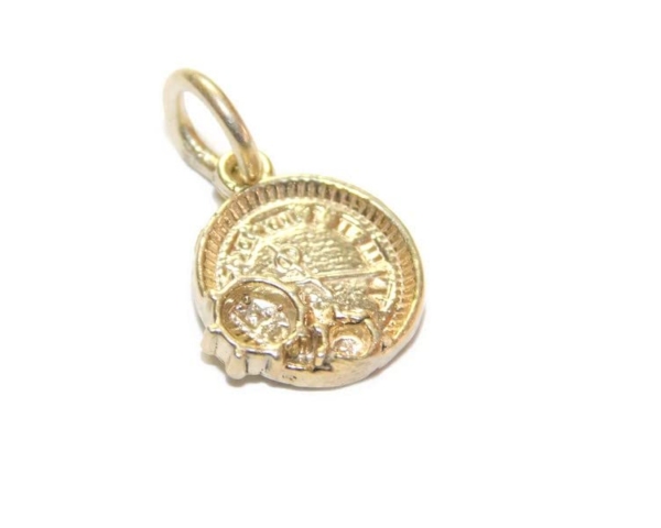 Chronograph Watch Charm Pendant 14k Yellow Gold