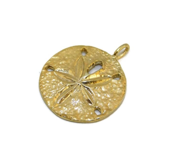 14k Yellow Gold Sand Dollar Large Pendant Charm