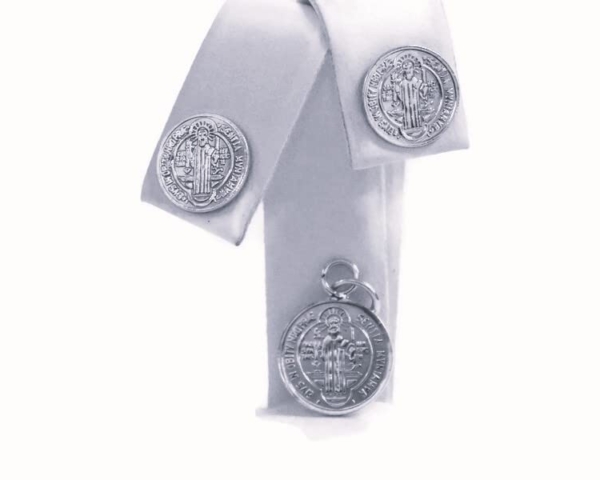 Sterling Silver .925 Small ST. Benedict 2pc Medallion Set (Earrings & Charm)