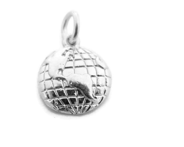 World Globe Charm Pendant .925 Sterling Silver