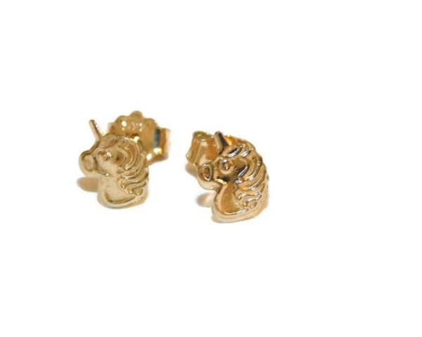 14k Yellow Gold Unicorn Earrings