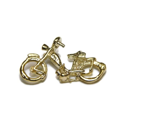 3D Small Motorcycle Pendant Charm 14k Yellow Gold!!