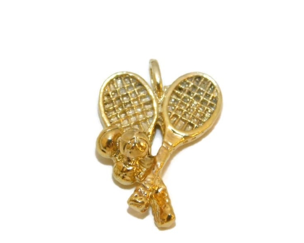 Pair of Tennis Rackets and Balls 14k Yellow Gold Charm Pendant