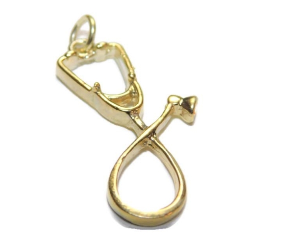 Big Stethoscope Charm Pendant 14k Yellow Gold