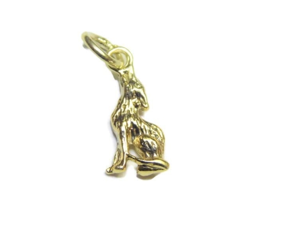Howling Coyote Charm Pendant 14k Yellow Gold