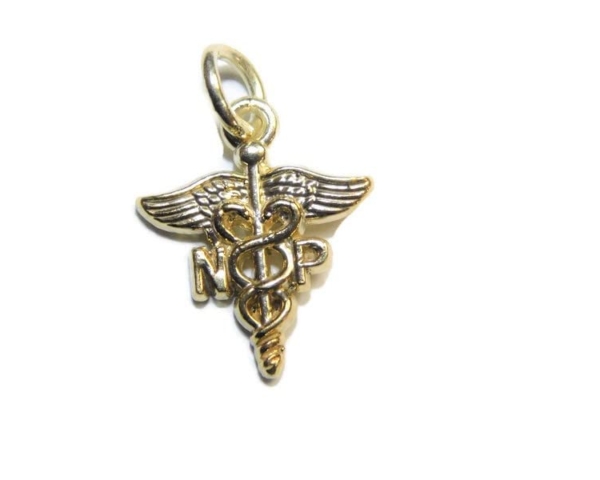 NP Nurse (Practitioner Caduceus) Pendant Charm 14k Yellow Gold