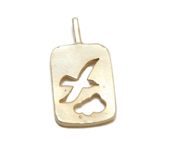 14k Yellow Gold Seagull Plaque Pendant Charm