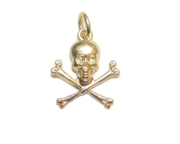 Skull with Cross Bone Charm Pendant 14k Yellow Gold