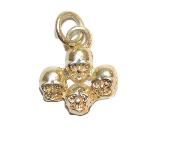 4 Group Skull with Heads Charm Pendant 14k Yellow Gold