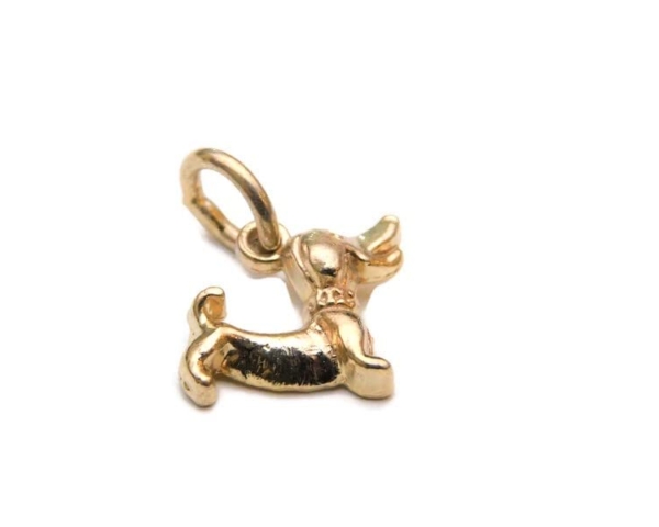 Dachshund Dog Charm Pendant 14k Yellow Gold