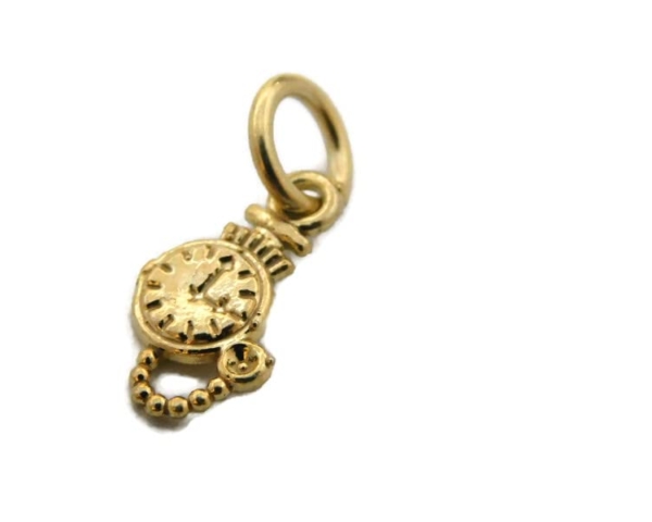 Pocket Watch Charm Pendant 14k Yellow Gold