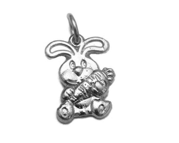 Cute Rabbit With Carrot Charm Pendant .925 Sterling Silver
