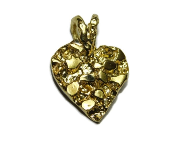 Nugget Shaped Heart Pendant Charm 14k Yellow Gold
