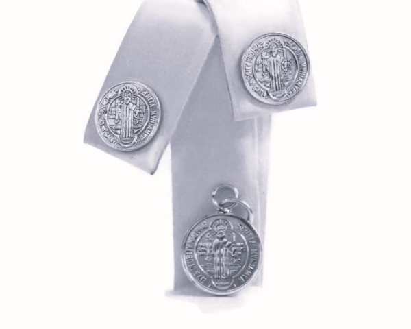 Sterling Silver Medium ST. Benedict 2pc Medallion Set (Earrings & Charm)