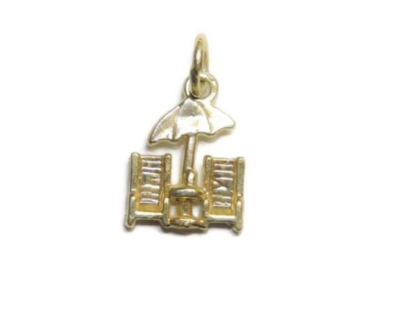 Beach Chair & Umbrella Charm 14k Gold