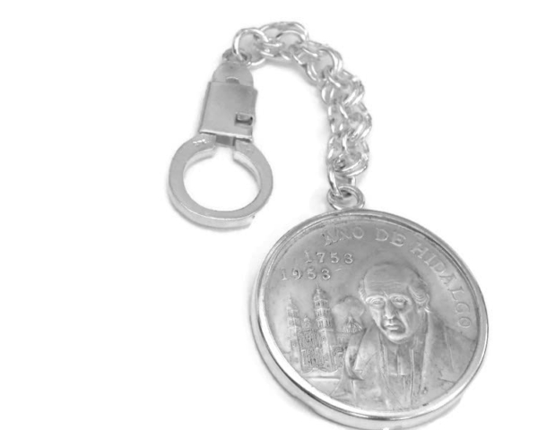 Cinco Pesos Hidalgo Cathedral in Back Keychain .925 Sterling Silver