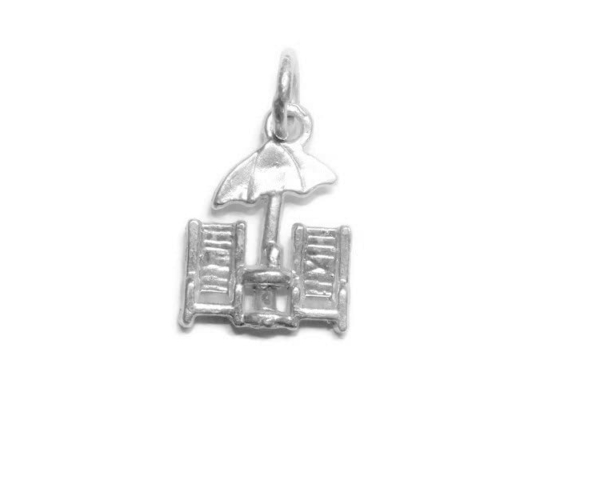 Beach Chair and Umbrella Pendant Charm .925 Sterling Silver