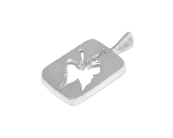 Butterfly Plaque Charm Pendant .925 Sterling Silver