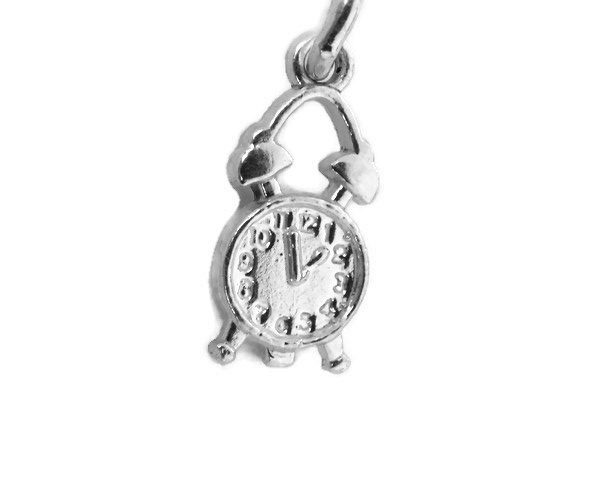 Alarm Clock Charm Pendant .925 Sterling Silver